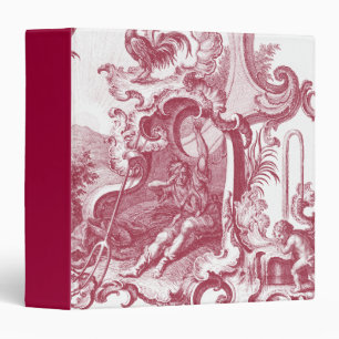 Elegant French Country Antique Red Toile de Jouy Binder