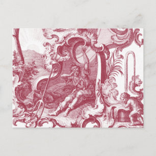 Elegant French Country Antique Red Toile de Jouy Postcard