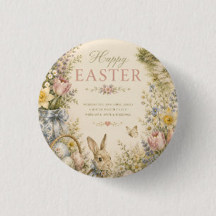 Elegant French Country Easter Greeting Vintage 1 Inch Round Button