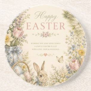 Elegant French Country Easter Greeting Vintage Coaster