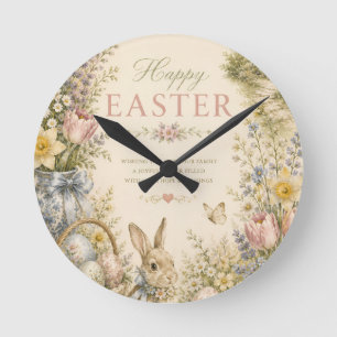 Elegant French Country Easter Greeting Vintage Round Clock