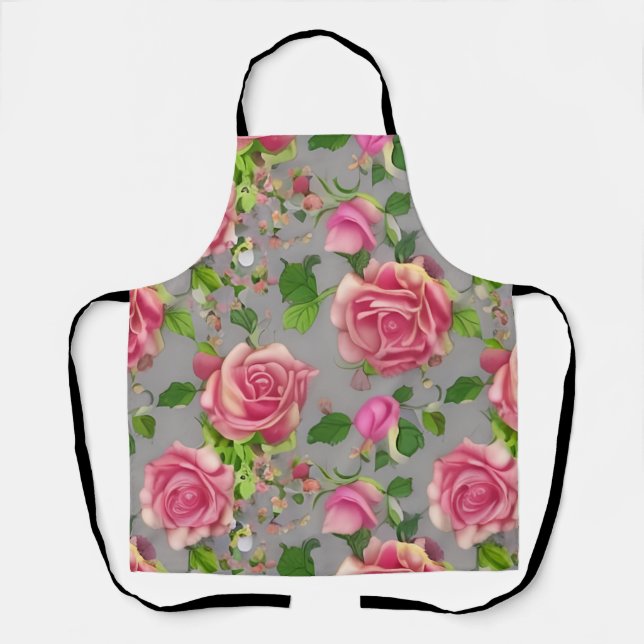 Elegant French Country Garden Rose Design Apron (Front)