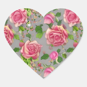 Elegant French Country Garden Rose Design Heart Sticker