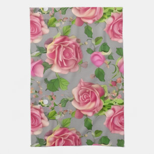 Elegant French Country Garden Rose Design Kitchen Towel