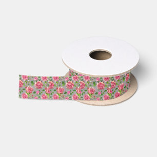 Elegant French Country Garden Rose Design Satin Ribbon