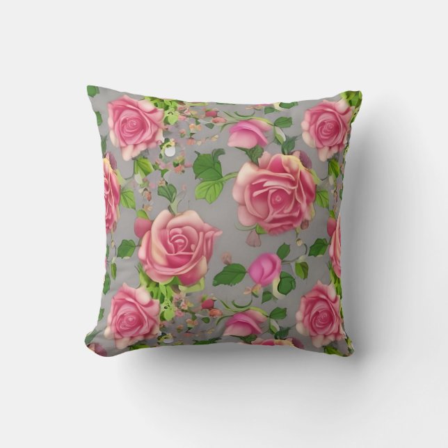 Elegant French Country Garden Rose Design Throw Pillow (Front)