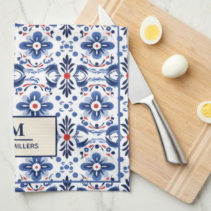 Elegant French Country with Blue Flowers Monogram Kitchen Towel