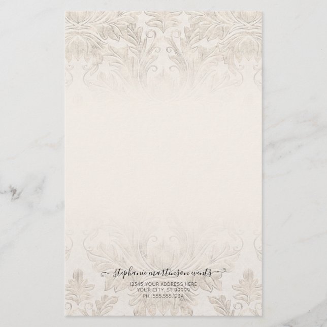 Elegant French Damask Ivory Professional Business  Stationery (Front)