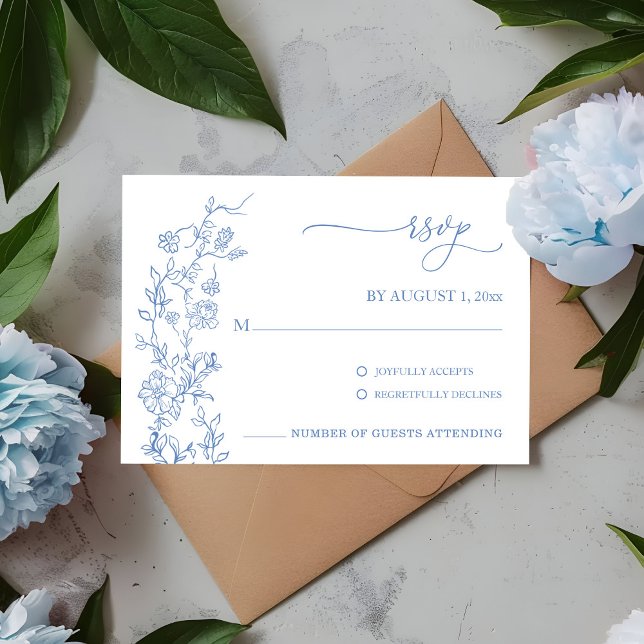 Elegant French Dusty Blue Vintage Wedding RSVP (Vintage French Toile Blue Floral  Inspired wedding RSVP)
