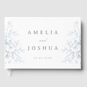 Elegant French Floral Blue Toile Wedding Guest Book