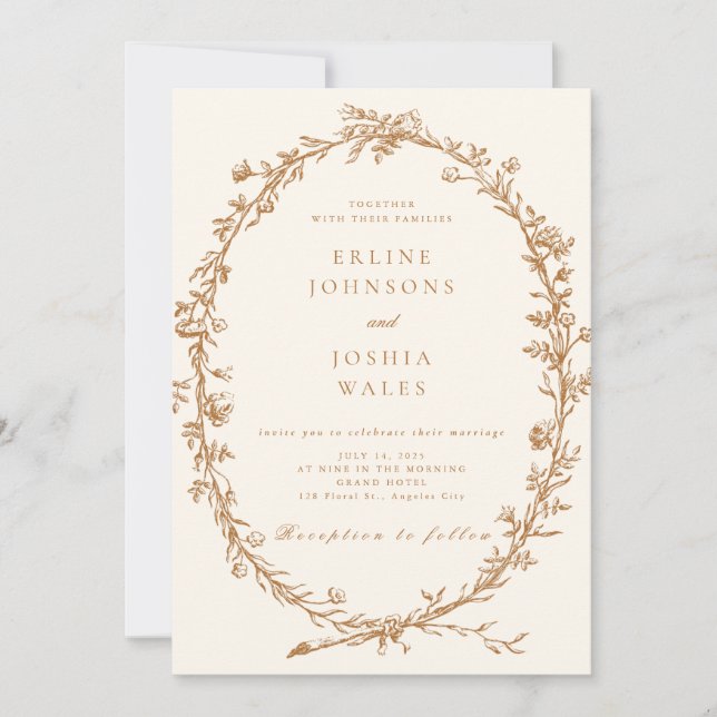 Elegant French Floral Wedding Invitation Design (Front)