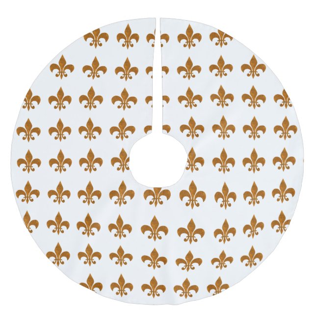 Elegant French Gold Fleur De Lis Symbols Brushed Polyester Tree Skirt (Front)
