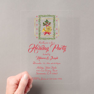 Elegant French Horn Christmas Cherry Red Acrylic Invitations