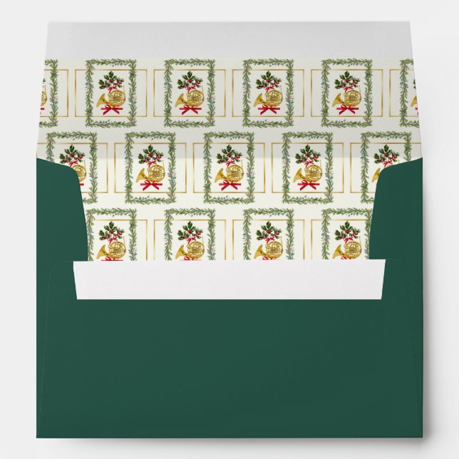 Elegant French Horn Christmas Dark Green Envelope (Back (Bottom))