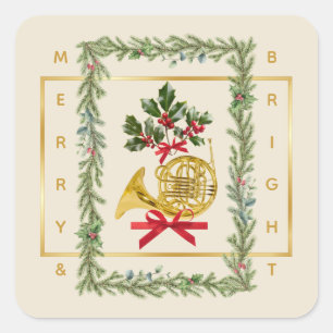 Elegant French Horn Christmas Irish Cream Square Sticker
