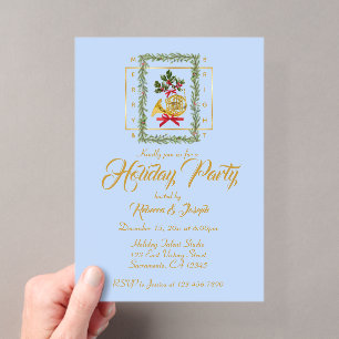 Elegant French Horn Christmas Light Blue Acrylic Invitations