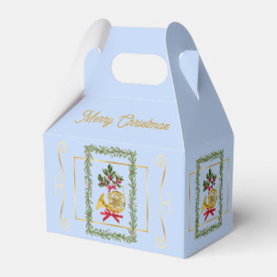 Elegant French Horn Christmas Light Blue Favor Box