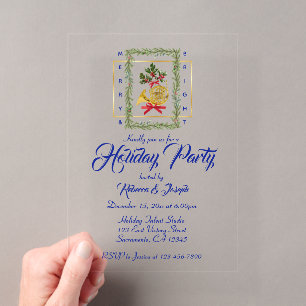 Elegant French Horn Christmas Royal Blue Acrylic Invitations