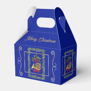 Elegant French Horn Christmas Royal Blue Favor Box