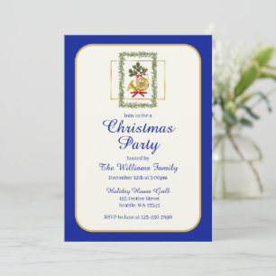 Elegant French Horn Christmas Royal Blue Invitation