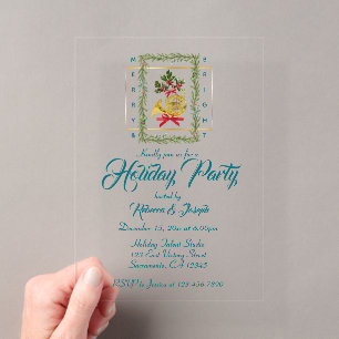 Elegant French Horn Christmas Teal Acrylic Invitations