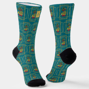 Elegant French Horn Christmas Teal Monogram Socks