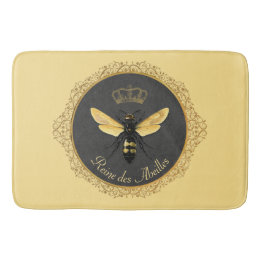 Elegant French Queen Bee Grey Gold Yellow Bath Mat