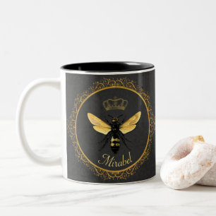 Elegant French Queen Bee Grey Gold Yellow Two-Tone Coffee Mug