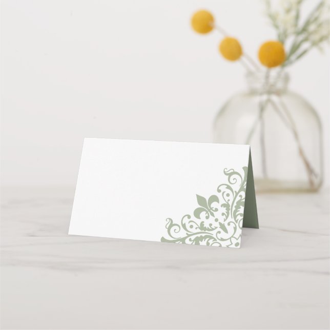 Elegant French Regency Green Fleur de Lis Wedding Place Card (Front)