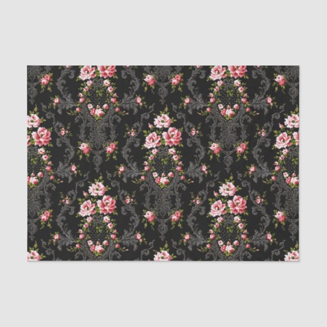 Elegant French Rococo Floral-Black Background  Tissue Paper (Front)