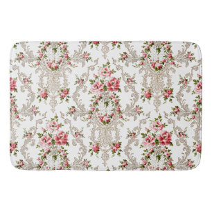Elegant French Rococo Floral-White Background Bath Mat
