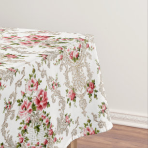 Elegant French Rococo Floral-White Background Tablecloth