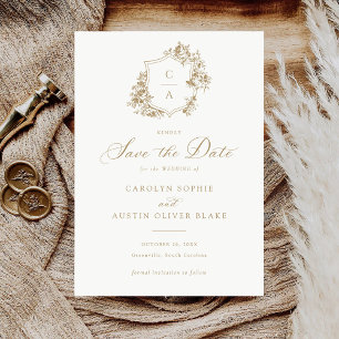 Elegant French Roses Floral Crest Save Date Card