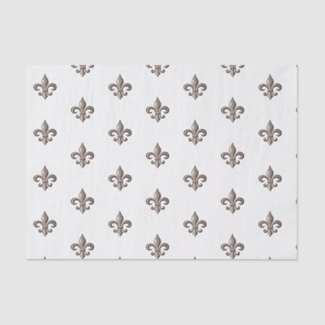 Elegant French Silver Fleur de Lis Tissue Paper (Front)
