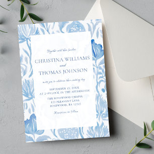 Elegant French Toile Blue Wedding Invitation