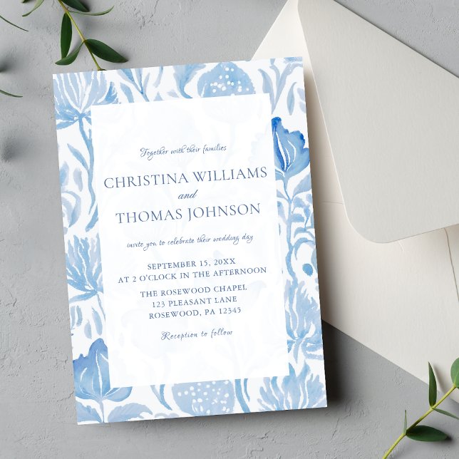 Elegant French Toile Blue Wedding Invitation (Creator Uploaded)
