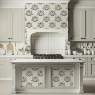 Elegant French Toile Peacock Rabbit and Rooster Wallpaper