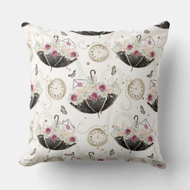 Elegant French Umbrellas Throw Pillow (Front)