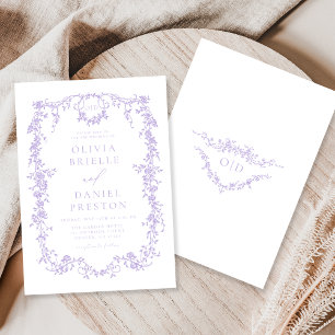 Elegant French Victorian Lilac Purple Wedding Invitation