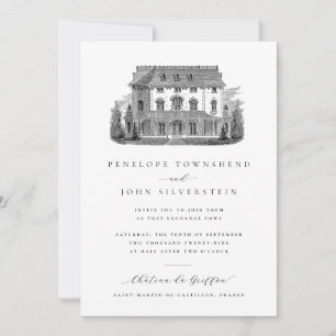 Elegant French VIlla Illustration Wedding Invitation