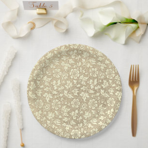 Elegant French Vintage Beige Floral Pattern Paper Plate