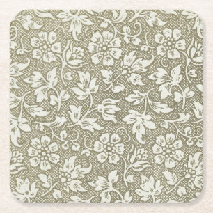 Elegant French Vintage Beige Floral Pattern Square Paper Coaster
