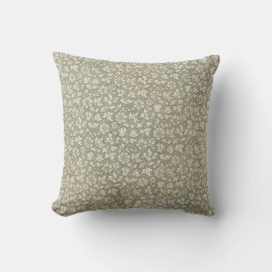Elegant French Vintage Beige Floral Pattern Throw Pillow