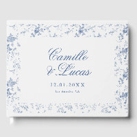 Elegant French Vintage Blue Floral Jouy