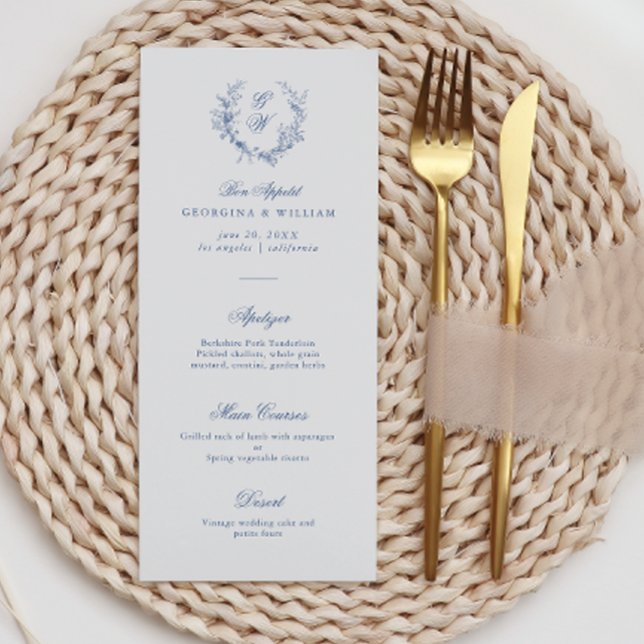 Elegant French Vintage Blue Floral Jouy Menu (Creator Uploaded)