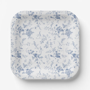 Elegant French Vintage Blue Floral Jouy Paper Plate