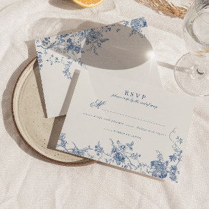 Elegant French Vintage Blue Floral Jouy Wedding RSVP Card