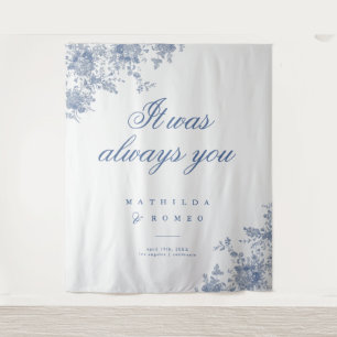 Elegant French Vintage Blue Floral Jouy Wedding Tapestry