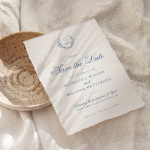 Elegant French Vintage Blue Floral Save The Date Invitation