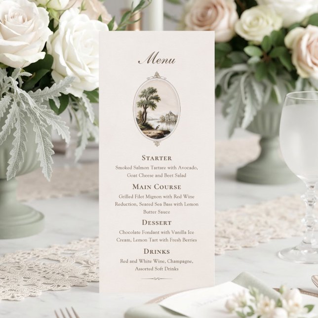 Elegant French Vintage Chateau Wedding Menu Card (Creator Uploaded)